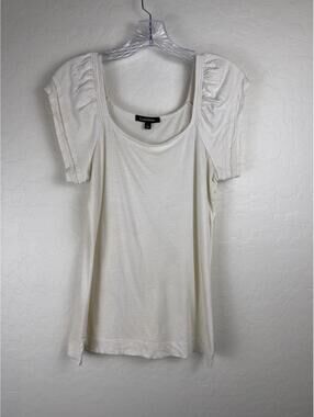 Logix White Puff Sleeve Scoop Neck Top Large